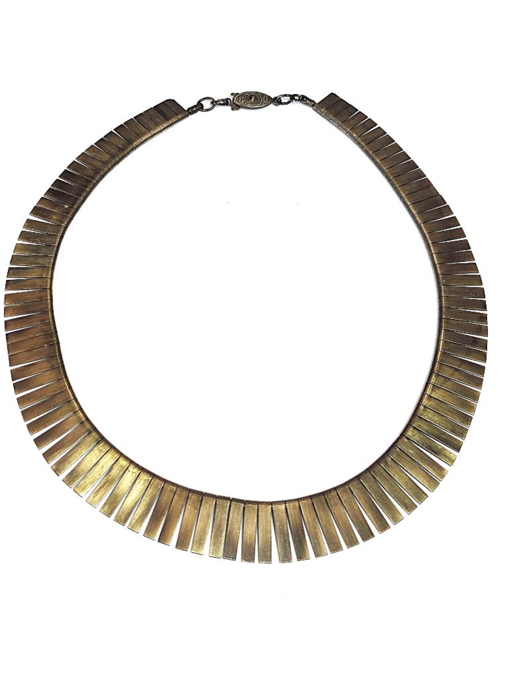 Egyptian revival antique-gold choker bib necklace